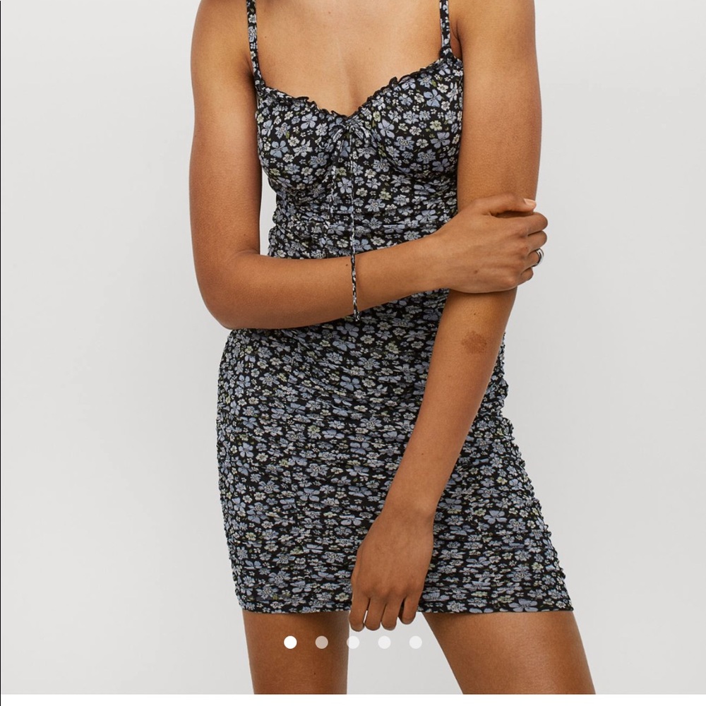 H&M Black/Floral Draped Bodycon Dress - XS